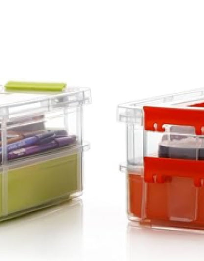 2 Layer Stack & Carry Box,Transparent Rectangular Multi Utility Detachable